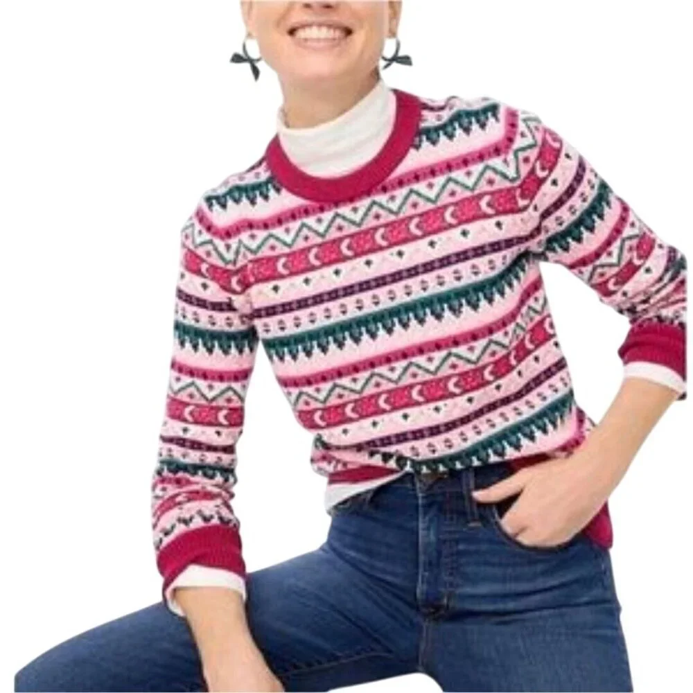 J.Crew Cotton Fair Isle Sweater Shades Of Pink Celestial Size M